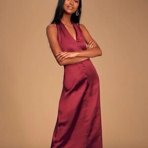 Bishop + Young Camilla T-Back Satin Burgundy Red Dress